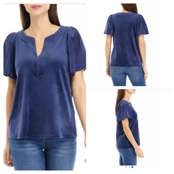 Black Velvet Velour Notch Neck Popover Shirt Ladies XS Crown Ivy Gothic Witchy - Picture 5 of 5